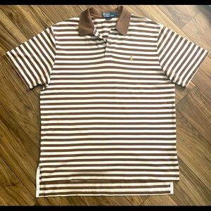 Men’s Large Ralph Lauren Polo brown/ivory tan stripe casual shirt